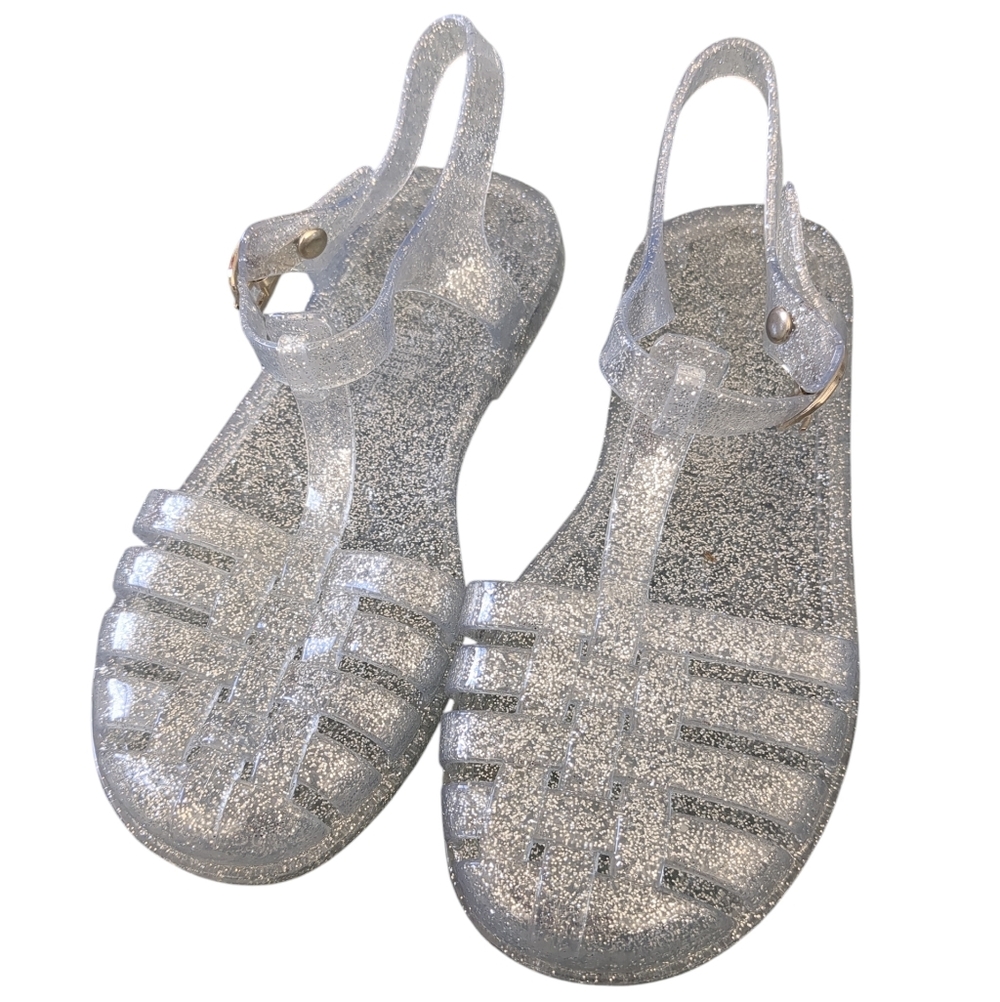 Girls Old Navy Silver Glitter Fisherman Jelly Sandals (Size 13)